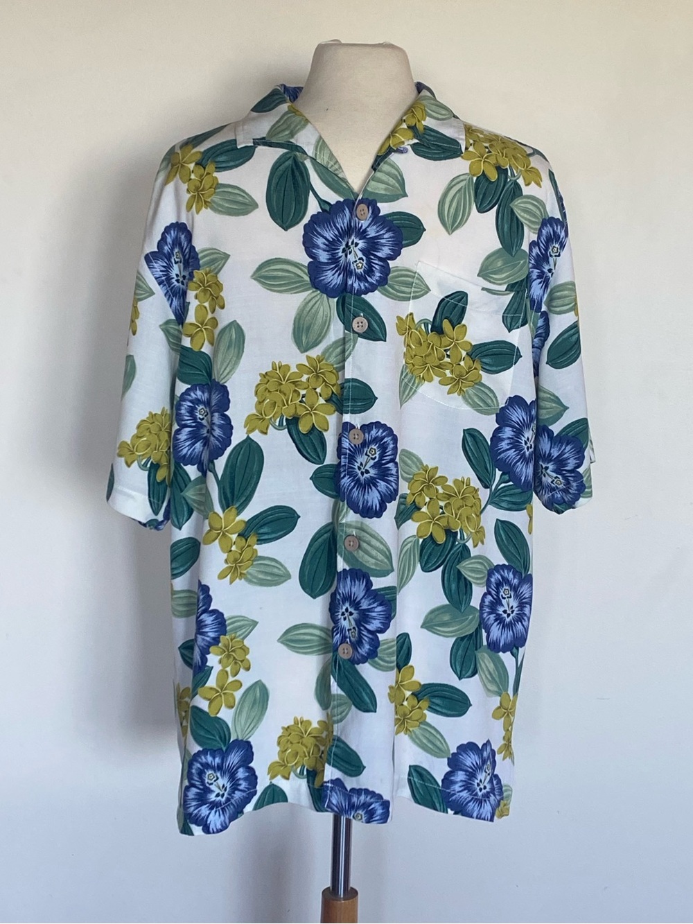 Tommy Bahama Green, Blue & Yellow Tropical Print Shirt